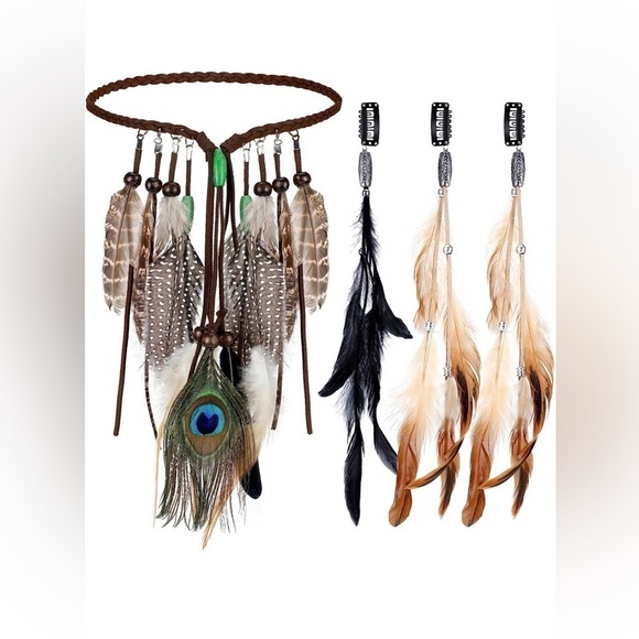 4 Pack Feather Hair Clips Handmade Boho Feather Headband Hippie Extension Comb
